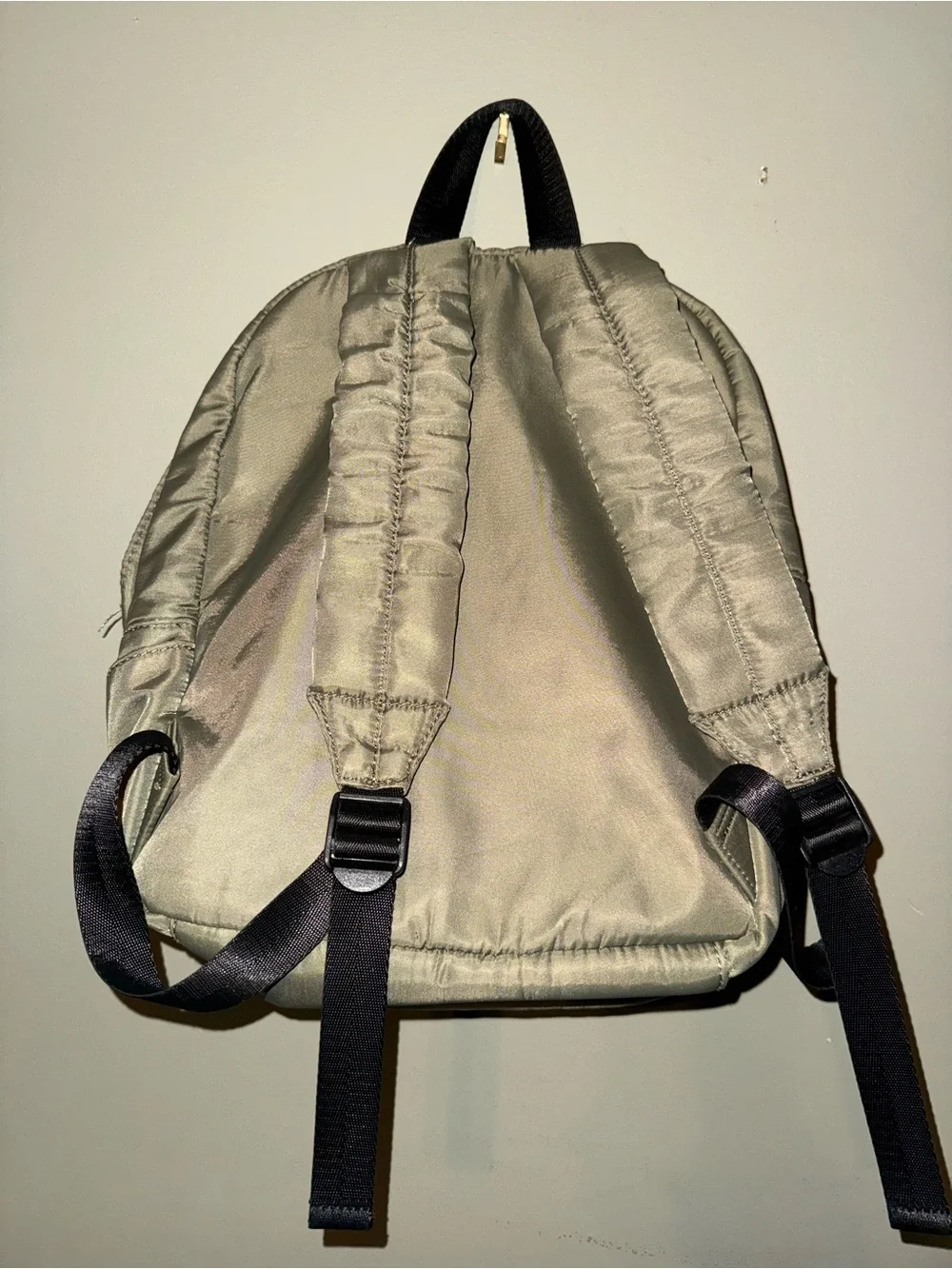 Steve Madden Light Beige Nylon Backpack with Front Zip Pockets
